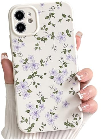 NITITOP Kompatibel mit iPhone 12 Hülle Süßes Niedliche Blume Muster für Frauen Mädchen Vintage mit 5-Blättrigem Trendige Mode Weiches Dünne TPU Stoßfest Handyhülle - Lila Blume