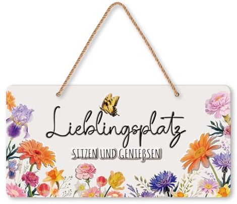 KOYILTD Lieblingsplatz Gartendeko für Draußen Wanddeko Outdoor Lieblingsplatz Schild Gartenschilder Gartendeko Vintagegarten Deko Draußen Vintage 16x32cm (Blumeh)