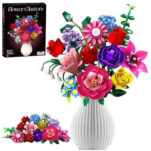 Rongmeiz Flower Bouquet Building Set, 1020 PCS Botanical Collection Building Block Toy, Rose Flowers Plant Home Decor, Christmas, Mother's Day, Valentine's Day Birthday Gift Toys for Girls Women 6+