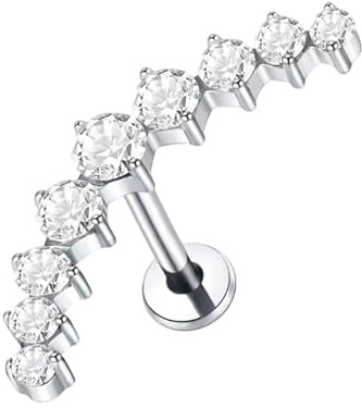 Yotlein 16G Conch Piercing, Tragus Piercing Silber, Earring Knorpel Ohrpiercing, 8mm Knorpelohrring Helix, Helix Ohrring Flat, CZ Curved Cartilage Earring He-lix