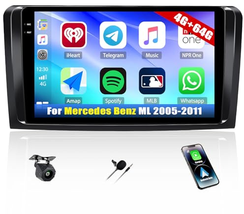 Android 15, 4G+64G GOHHDL Autoradio pour Mercedes Benz ML GL W164 ML350 ML500 GL320 X164 ML280, Écran Voiture 9 Pouces 2Din avec sans Fil Carplay Android Auto WiFi GPS FM/RDS BT SWC Caméra arrière&Mic