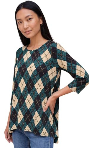 Roman Originals Hanky Hem Tunic Top for Women UK - Ladies Longline Blouse Asymmetric Hemline Casual Slouch Loose 3/4 Sleeves Round Neck Relaxed Comfortable Holiday - Teal Jacquard - Size 16