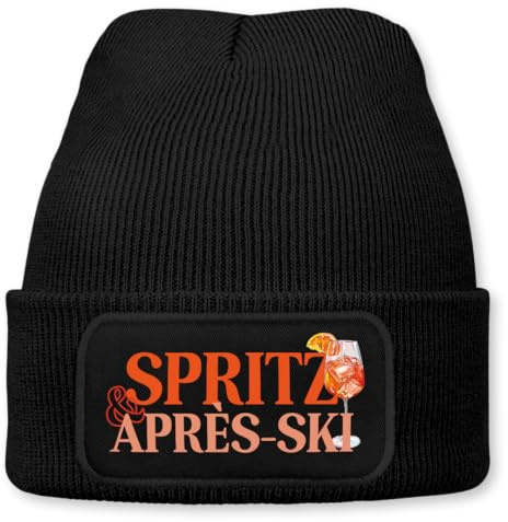 Prozente Momente Spritz and Après-Ski – lustige Wintermütze | Beanie für Damen & Herren, warm, elastisch & Unisex, Strickmütze mit Patch & Druck, perfekt für Après-Ski, Weihnachtsmarkt & Fasching