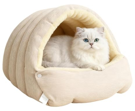 Qidures Winterhöhle Für Katzen, 45x30x19cm Gemütliches MonsterKatzenbett | Winter Katzenbett Mit Abnehmbarem Kissen Rutschfester Boden Für Kätzchen, Kleine Hunde, Welpen, Mittelgroße Haustiere