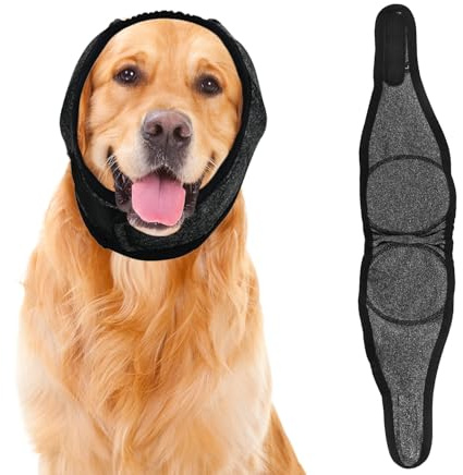 DIPZO Protector de Oídos para Perros, Orejeras Ajustables con Cancelación de Ruido, Capucha Calmante para Fuegos Artificiales, Truenos, Baño, Peluquería (L)
