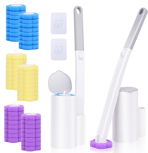 Behiruch Set med 2 toalettborstar, wc-borste med 48 st rengöringspatroner, flexibelt huvud, set med hållare och handtag för handfat, toalett, pool