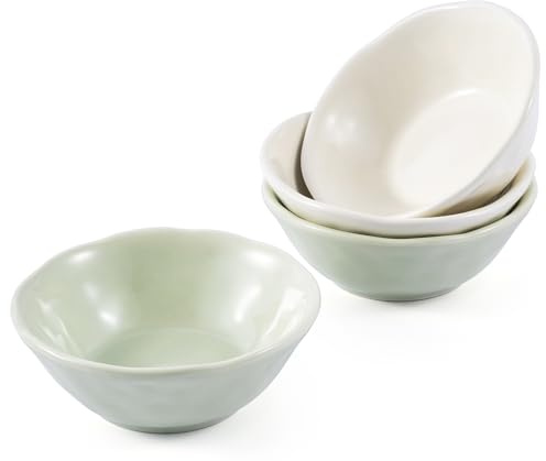 Yebaohond Set of 4 Ceramic Sauce Dish (4 inch),Small Teabag Holder Dish,Condiment Dishes,Jewelry Holder,Sushi Soy Dipping Bowl,Snack Serving Dishes, Mini Saucer Set (Round Solid Color)