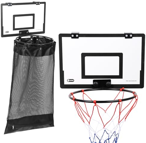 Door Hanging Basketball Hoop Laundry Basket, 2 in 1 Wooden Basketball Hoop Clothes Hamper with Zipper, Over The Door Laundry Basket No Drill for Kids Teen Bedroom Bathroom