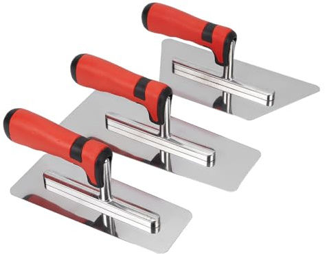 Doodlream Set di 3 cazzuole per finitura in gesso, in acciaio inox lucido, con lama trapezoidale, strumenti per muratura con manico ergonomico morbido per cartongesso, calcestruzzo, finitura cemento