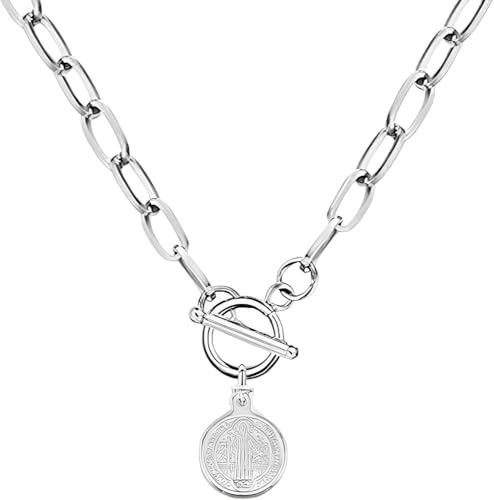 Accessoires 925 Sterling Silber Münz-Knebel-Halskette für Damen, Büroklammer-Kette, Vorhängeschloss-Anhänger – Schloss und Schlüssel, Herz,