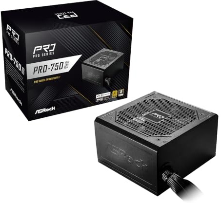 ASRock PRO-Serie PRO-750G PSU 750W 80Plus Gold ATX3.1 & PCIe5.1 Ready mit zweifarbigem 12V-2x6-Kabel, 120 mm geräuscharmer Lüfter