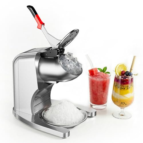 Garvee Picadores de Hielo 300W, 4 Cuchillas Acero INOX, 100kg/h, Plateado | Picadores de hielo 300W 100kg/h, acero inox 4 cuchillas, nieve fina para granizados cócteles y postres, plateado.
