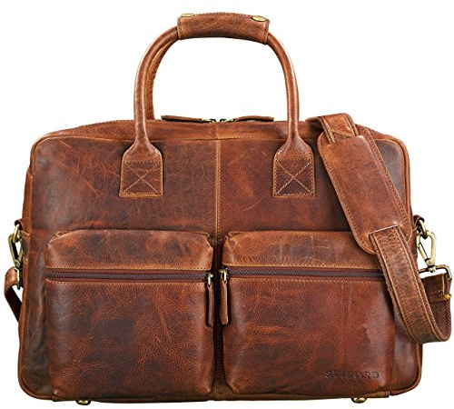 STILORD Ben Vintage Businesstasche Leder groß Unisex Umhängetasche 15,6 Zoll Laptop College Bag Aktentasche Uni echtes Rindsleder Farbe:Kara - Cognac