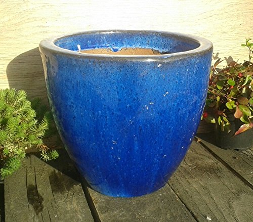terracotta-toepfe-de B-Ware!! Aktion !! Robuster Blumentopf ca.24 cm Durchmesser, blau glasierte Keramik Steingut Garten Deko Blumenkübel Pflanztopf