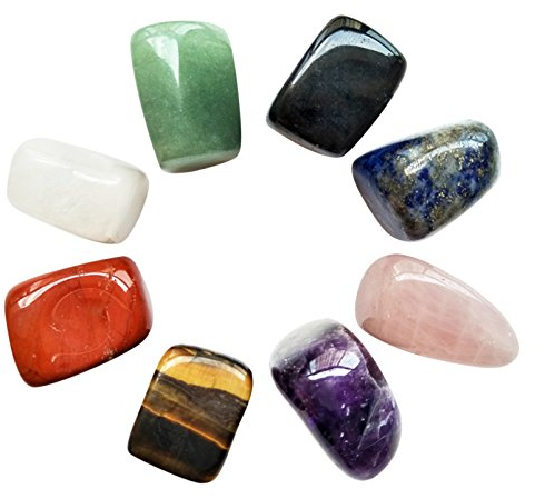 Piedras de chakra de cristal curativo natural para terapia de cristal, curación de chakras, meditación, piedras de preocupación, relajación, decoración. (8 piezas de piedras de chakras)