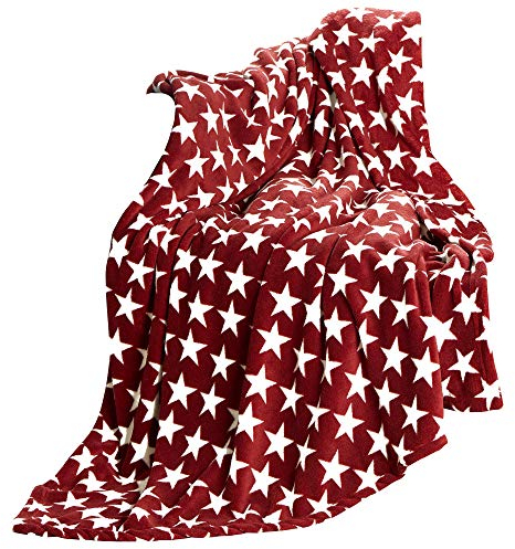 CelinaTex Flauschige Kuscheldecke 150 x 200 cm Bordeaux Decke Sofa Couch Wohndecke weich Stars Mikrofaser Fleece Oeko-TEX Moonlight