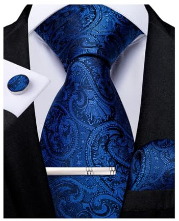 DiBanGu Juego de gemelos cuadrados de seda con estampado floral de cachemira para hombre, azul real, 150