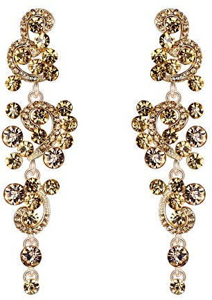 Clearine Damen Ohrringe Böhmisch Hochzeit Braut Kristall Blume Chandelier Aushöhlen Dangle Statement Champagner Gold Ton