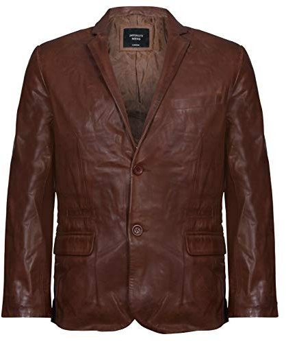 Infinity Leather Blazer de Cuero Genuino Marrón para Hombres Suave Chaqueta de Estilo Italiano con Entallado y Estilo XL