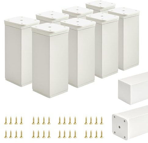 ALUSFERA Möbelfuß – Verstellbarer Sofafuß – Verstellbarer Fuß für Möbel – 8 Stück – Eckig 40 x 40 mm – Ersatzteile aus Metall – inkl. Montagezubehör – 100 mm – Weiß