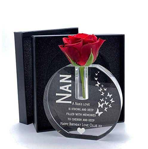 ukgiftstoreonline Personalised Nan Gift Crystal Glass Flower Vase With Engraving Gift Boxed