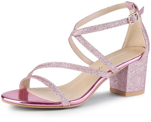 Allegra K Femmes Sandales Talons Épais Brides Croisées Scintillantes Rose 36
