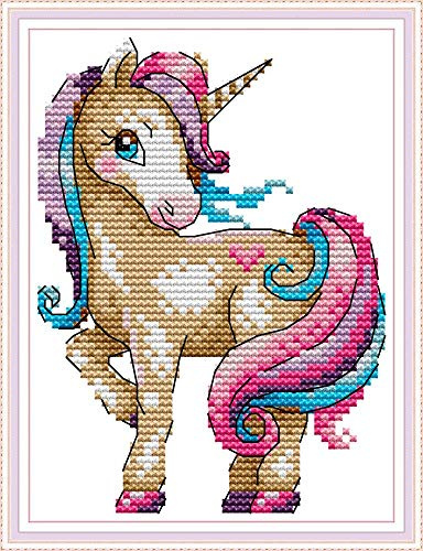 Kreuzstich Stickpackungen Vorgedruckt, OWN4B Das Magische Einhorn Bilder 11CT 7,1x8,7 Zoll DIY Stickpackung Set