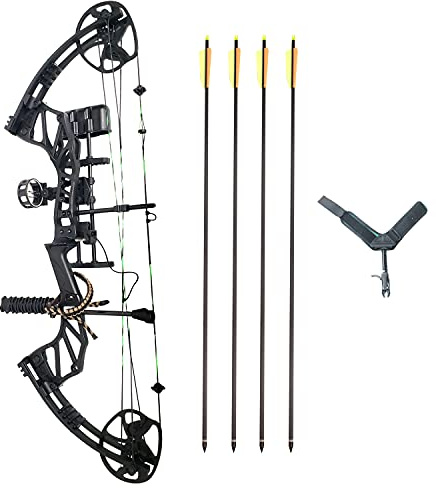 SAS Feud X 30-70 Lbs 19-31 Draw Length Compound Bow Pro Package for Hunting Field Target (Black)