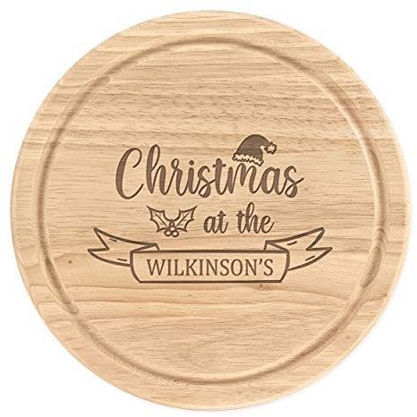 Personalised Wooden Chopping Cheese Board Round 25cm Custom Christmas at The Name