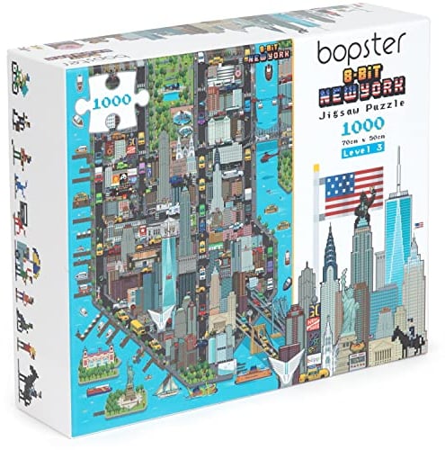 1000 Piece Jigsaw Puzzles Age 10+ for Adults - New York Puzzle 8-bit Retro Style - Jigsaws 1000 Pieces for Adults New York Gifts - Made with 100% Recycled Cardboard - Level 3 by bopster