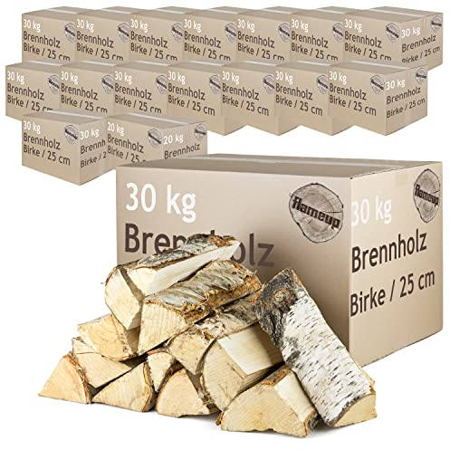 Brennholz Kaminholz Birkenholz Holz Auswahl 5-500 kg Birke Für Ofen und Kamin Kaminofen Feuerschale Grill Feuerholz Holzscheite 25 cm Kammergetrocknet Flameup, Menge:500 kg