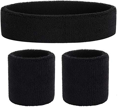 ONUPGO Schweißband Set Sportstirnband Handgelenk gestreifte Schweißbänder Frottee Sporttraining Basketball-Armband Stirnbänder Feuchtigkeitstransport Schweiß absorbierendes Stirnband (Black)