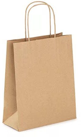 Viquel - Sac Kraft petit format 18x8x22cm - Sac kraft avec poignée torsadée marron - Lot de 50 sacs en papier - Brun