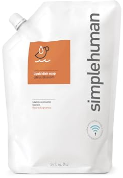 simplehuman 1L Citrus Blossom Washing Up Liquid Dish Soap, Hypoallergenic (DEA, Sulphate and Paraben Free), Biodegradable, Liquid Soap Dispenser Compatible