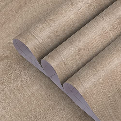 TOTIO Extra Wide Beige Wood Grain Self Adhesive Wallpaper Light Grey Oak Grain Adhesive Film 80CMx4M Waterproof Furniture Sticker Tableop Contact Paper Vinyl Wall Sticker for Office,Shops