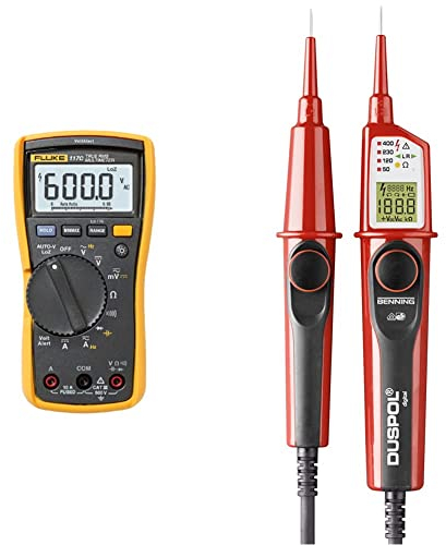 Fluke 117 Digitaler Multimeter, LCD, 6000 Ziffern CAT III 600 V & BENNING DUSPOL digital Digitaler True RMS Spannungsprüfer 50263