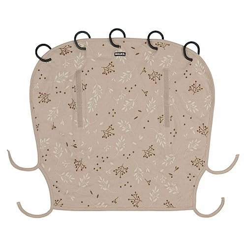 Dooky - Sonnenschutz für Kinderwagen, Buggy & Babyschale - Beige mit Blättern - Sonnensegel Wetterschutz, Regenschutz Kinderwagen, Sonnenschutz Buggy, Sonnenschirm - Baumwolle - LxBxH = 26x3x18 cm