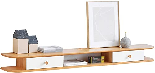 LILUKO Schwebender Fernsehschrank Schwebender Fernsehschrank, Drahtloch-Design, Massivholz, hängender Fernsehschrank mit Schublade, für Satelliten-TV-Box, Kabelbox/Holzfarbe/120 cm