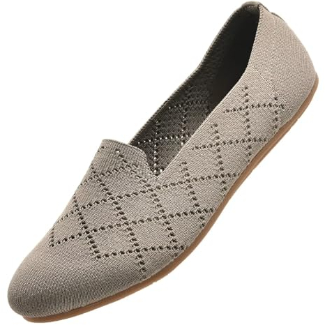 Puxowe Women's Ballet Flats Shoes Slip On Knit Dress Shoes Pumps Round Toe Ballerinas for Woman Comfort Soft 3.5 UK Khaki