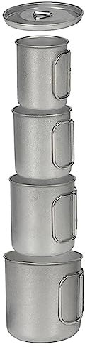 Juego de 4 vasos de metal para camping, apilables, con asa plegable, taza de agua de camping al aire libre, taza de acero inoxidable duradera, equipo de mochila para senderismo, caza, pesca