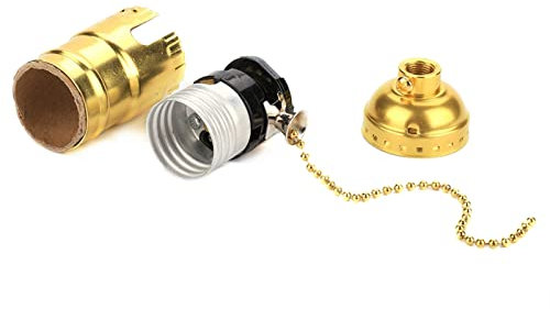 TOPINCN Antike Zugkette Lampenfassung E 27 Lampenfassung Aluminium Vintage Lampenfassung mit Zugkette Schreibtischlampe Beleuchtungshalter Schraubsockel (Gold)
