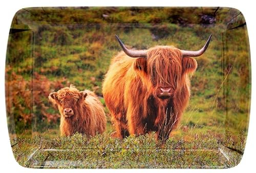 Country Highland Cow & Calf Small Serving Tray 24x16cm Trinket Snacks Brown