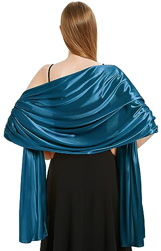 Vijamiy Satin Chiffon Stola Damen Festlich,Stola Für Abendkleid Farbenfrohe Eleganz Weicher Schultertuch Für Brautkleider、Party、Hochzeit、Geschenk(Cyan)