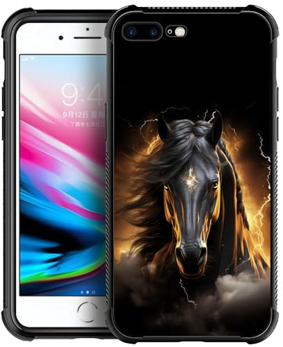 DAIZAG Schutzhülle für iPhone 7/8/SE, TPU-Material, Stoßfest, Kratzfest, Schwarzes goldenes Pferd, Unisex, Matt, Hülle