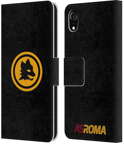Head Case Designs Licenza Ufficiale AS Roma Nero E Oro Grafica Crest Custodia Cover in Pelle a Portagoglio Compatibile con Apple iPhone XR