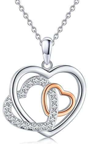 Twoowl Herz Halskette 925er Sterlingsilber Drei Generationen Anhänger Liebes Schmuck Geschenke für Frauen Großmutter Mutter Enkelin Geburtstag