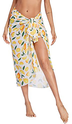Sarong Pareo für Damen Strand Swimwear Wickelrock Semi Sheer Bikini Cover Ups Strandtuch, Zitrone
