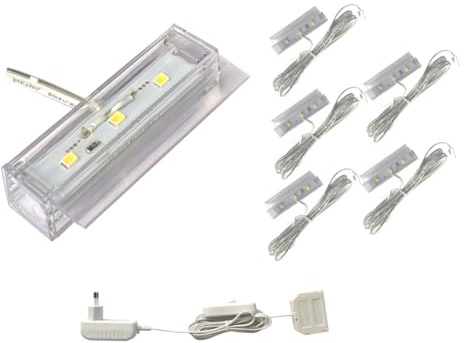 ACCE LED Glasbodenbeleuchtung, Glaskantenbeleuchtung, Vitrinebeleuchtung, Regalbeleuchtung, 2D oder 3D im Set, Leuchtfarbe warmweiß, inklusive Netzteil (3D, 5er set)