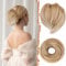 BARSDAR Haarknoten Pferdeschwanz Verlängerung, Synthetisch Kurzes Gerades Pferdeschwanz Dutt Haarverlängerung Gummiband Blond Haar Dutt Scrunchie Haarteil für Damen (Honig Blond Gemischt)