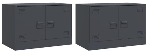 vidaXL TV Schrank 2 STK., Lowboard für Fernseher, Fernsehtisch mit Stauraum, Fernsehschrank für Wohnzimmer, TV Möbel HiFi-Schrank, Anthrazit Stahl